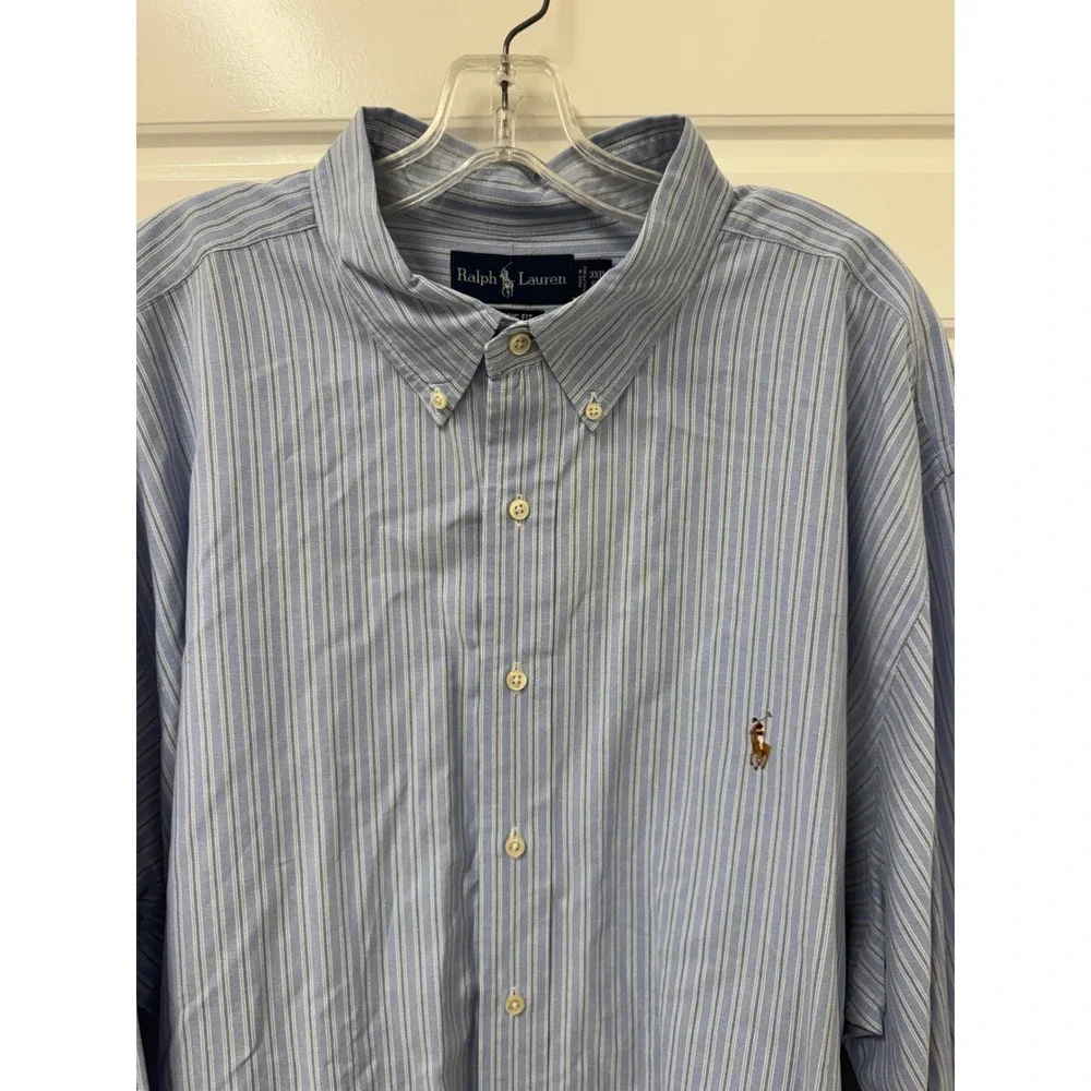 Polo Ralph Lauren Mens 3XB Blue White Striped Oxford Button Down Classic Shirt